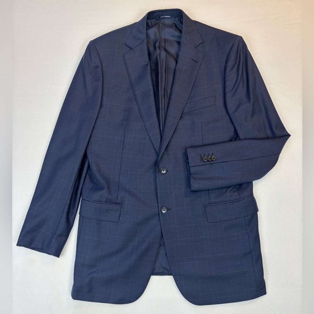 ERMENEGILDO ZEGNA Navy Blue Windowpane Blazer‎ Sport Coat Prep Academia Ivy